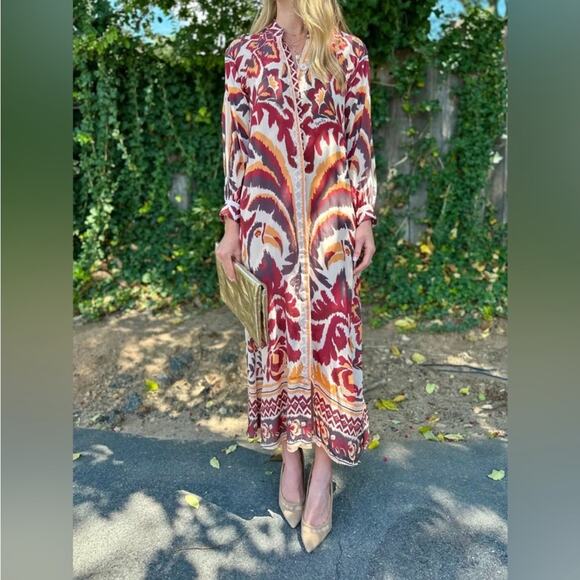 Farm Rio Cream Toucans Scarf Maxi Dress S - Picture 6 of 10